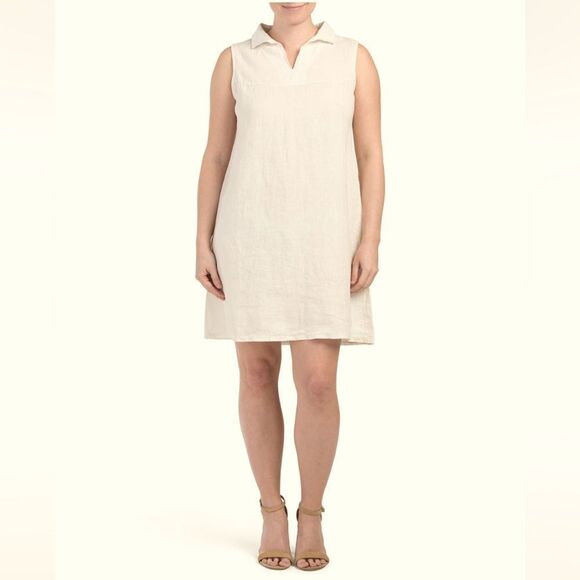 Terzo Millennio Sand Linen Made in Italy Shift Dress - Picture 1 of 9